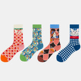 Unisex,Japan,Style,Creative,Illustration,Patchwork,Color,Couple,Socks