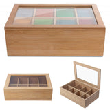 Compartments,Wooden,Glass,Cover,Container,Teabags,Display,Storage