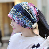 Women,Velvet,Beanies,Colorful,Printed,Bonnet,Scarf