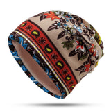 Women,Muslin,Ethnic,Velvet,Double,Layers,Beanie,Scarf,Earmuffs,Print,Skullcap