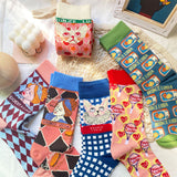 Unisex,Japan,Style,Creative,Illustration,Patchwork,Color,Couple,Socks