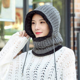 Thick,Knitted,Beanie,Earmuffs,Hooded,Scarf,Hooded