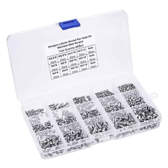 Suleve,MXST2,480Pcs,Machine,Screw,Stainless,Steel,Assortment