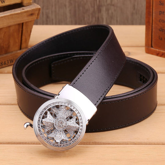 Business,125CM,Genuine,Leather,Embossed,Waist,Alloy,Automatic,Buckle