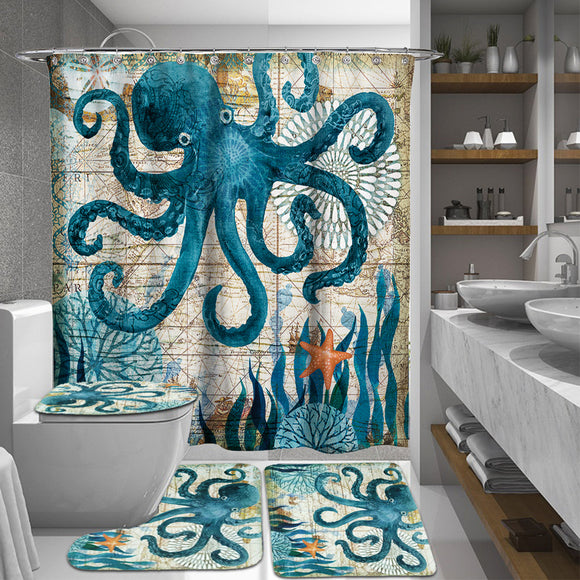 Octopus,Waterproof,Bathroom,Shower,Curtains,Curtain,Hooks
