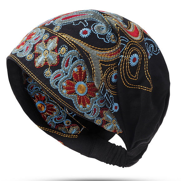 Women,Vintage,Beanie,Ethnic,Embroidery,Flowers,Slouch,Cotton,Skullcap
