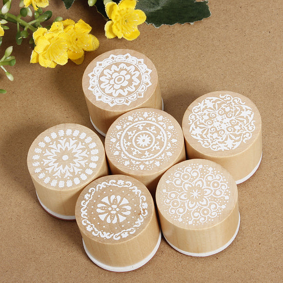 Assorted,Floral,Vintage,Style,Round,Shape,Wooden,Rubber,Stamp
