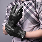 Sheepskin,Leather,Driving,Gloves,Buckles,Cycling,Windproof,Velvet,Linen,Mittens