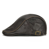 Collrown,Genuine,Cowhide,Leather,Beret,Solid,Casual,Forward,Adjustable