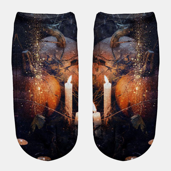 Halloween,Polyester,Socks,Candle,Pumpkin,Pattern,Printing