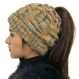 Female,Knitted,Striped,Colorful,Ponytail,Headband,Woolen