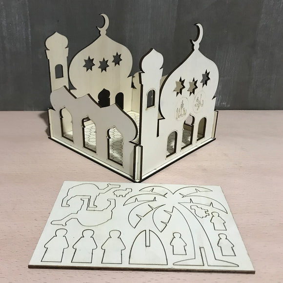 Puzzle,Wooden,Model,Building,Islamic,House,Stand,Ramadan,Gifts,Decorations