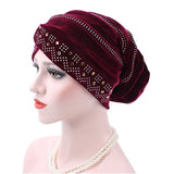 Women,Velour,Stretch,Turban,Diamond,Autumn,Casual,Solid,Beanie