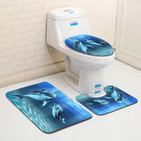 Ocean,Dolphin,Waterproof,Bathroom,Shower,Curtain,Pedestal,Toilet,Cover