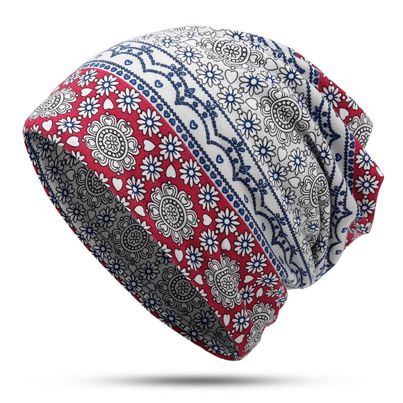 Womens,Ethnic,Slouchy,Beanie,Scarf,Outdoor,Floral,Double,Layers,Cotton,Turban