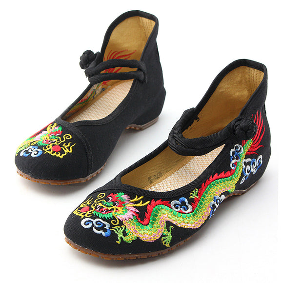 Handmade,Summer,Women,Comfort,Canvas,Slippers,Dragon,Embroidery,Chinese,Beijing,Slide,Shoes,Ladies