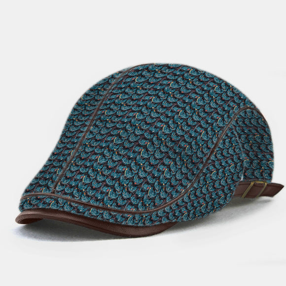 Collrown,Leather,Knitted,Solid,Color,Scale,Pattern,Casual,Forward,Beret