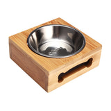 Water,Feeder,Single,Bowls,Bamboo,Stainless,Steel,Dishes