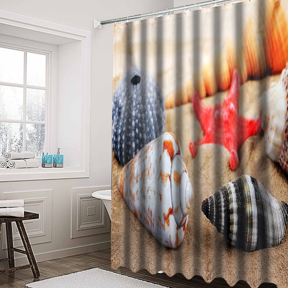 x180cm,Conch,Starfish,Beach,Hooks,Bathroom,Shower,Curtain