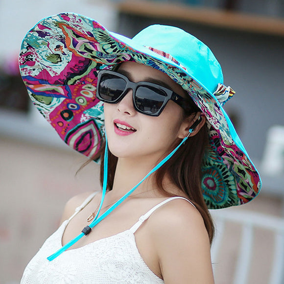 Women,Foldable,Visor,Elegant,Floral,Solid,Color,Beach,Bucket