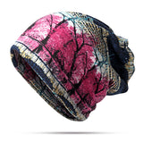 Women,Velvet,Beanies,Colorful,Printed,Bonnet,Scarf