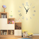 Large,Clock,Roman,Numerals,Clock,Frameless,Mirror,Surface,Sticker