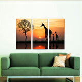 Miico,Painted,Three,Combination,Decorative,Paintings,Giraffe,Sunset,Decoration