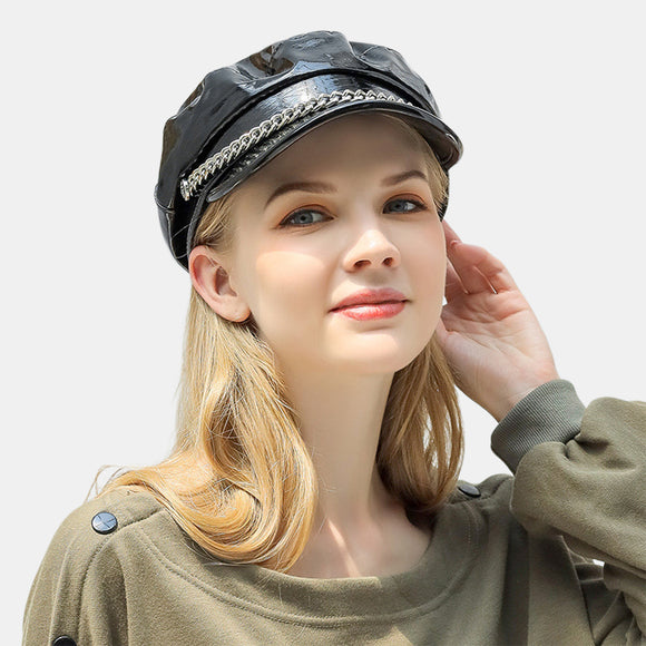 Leather,British,Style,Chain,Octagonal,Beret