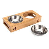 Water,Feeder,Single,Bowls,Bamboo,Stainless,Steel,Dishes