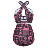 Women,Large,Waist,Swimsuit,Printing,Cross,Bikini