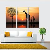 Miico,Painted,Three,Combination,Decorative,Paintings,Giraffe,Sunset,Decoration