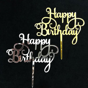 Happy,Birthday,Acrylic,Topper,Decorations,Silver,Party,Supplies