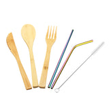 Bamboo,Wooden,Cutlery,Spoon,Cutter,Straw,Brush,Flatware,Tableware,Camping,Picnic