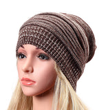 Women,Fashion,Knitted,Woolen,Stripe,Beanie,Casual,Foldable