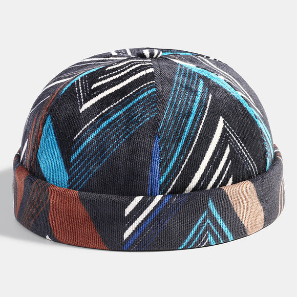 Collrown,Corduroy,Patchwork,Color,Irregular,Stripe,Geometric,Pattern,Fashion,Casual,Brimless,Beanie,Landlord,Skull