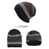 Winter,Stripe,Plaid,Velvet,Earmuffs,Knitted,Double,Layers,Slouch,Beanie