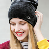 Women,Velour,Rhinestone,Windproof,Beanie,Animal