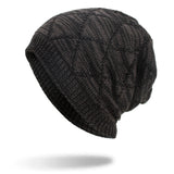 Winter,Diamond,Plaid,Velvet,Earmuffs,Knitted,Sweater,Slouch,Beanie