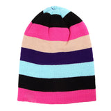 Women,Beanies,Striped,Rainbow,Colors,Cotton,Knitted,Beanie,Gorro