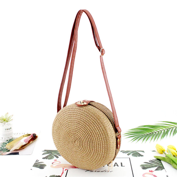 Women,Ladies,Rattan,Straw,Beach,Shoulder,Round,Woven,Summer,Holiday,Handbag,Outdoor,Travel