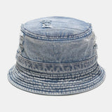 Denim,Washed,Broken,Narrow,Brief,Casual,Outdoor,Sunscreen,Bucket
