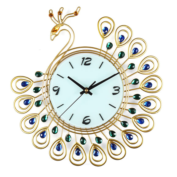 Large,Flower,Peacock,Diamond,Clock,Metal,Modern,Office,Decorations