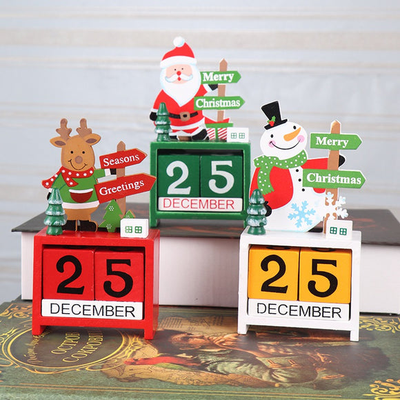 Loskii,Christmas,Advent,Countdown,Calendar,Wooden,Santa,Claus,Snowman,Reindeer,Pattern,Painted,Blocks,Holiday,Decorations