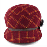 Women,Windproof,Thicken,Woolen,Blending,Beret,Fashion,Plaid,Earmuffs,Peaked