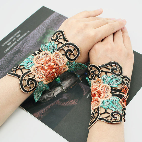 Women,Ethnic,Embroidered,Wrist,Sleeve