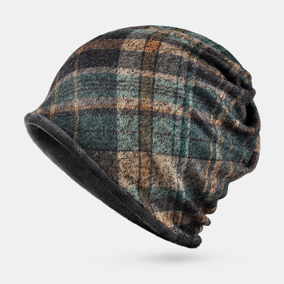 Men's,Winter,Headgear,Fashion,Plaid,Protection,Windproof,Skullcap,Beanie