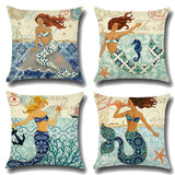 Cartoon,Mermaid,Printed,Cotton,Linen,Square,Cushion,Cover,House,Decor,Pillow