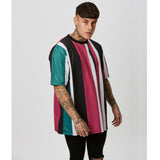 Fashion,Men's,Loose,Stripes,Printing,Short,Sleeve,Breathable,Comfortable,Sports,Hiking