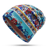 Women,Muslin,Ethnic,Velvet,Double,Layers,Beanie,Scarf,Earmuffs,Print,Skullcap