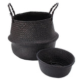 Black,Seagrass,Belly,Basket,Storage,Holder,Plant,Decoration,Storage,Baskets